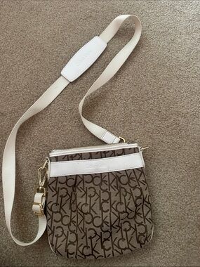 Calvin Klein Brown Signature Crossbody with Cream Strap